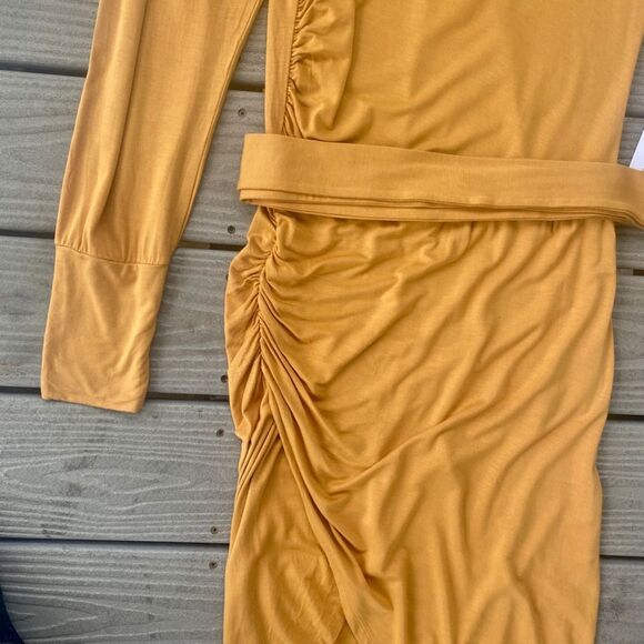 Young Fabulous & Broke Marigold Yellow Midi Drape Ruched Dress Backless Large - Picture 4 of 14